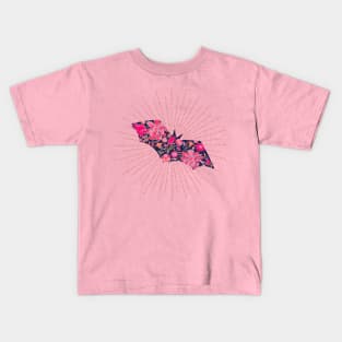 Pink vintage floral bat silhouette Kids T-Shirt